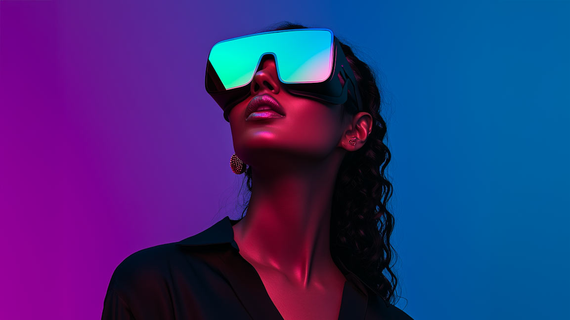Portrait futuriste avec interface virtuelle pour l’automatisation IA et no-code