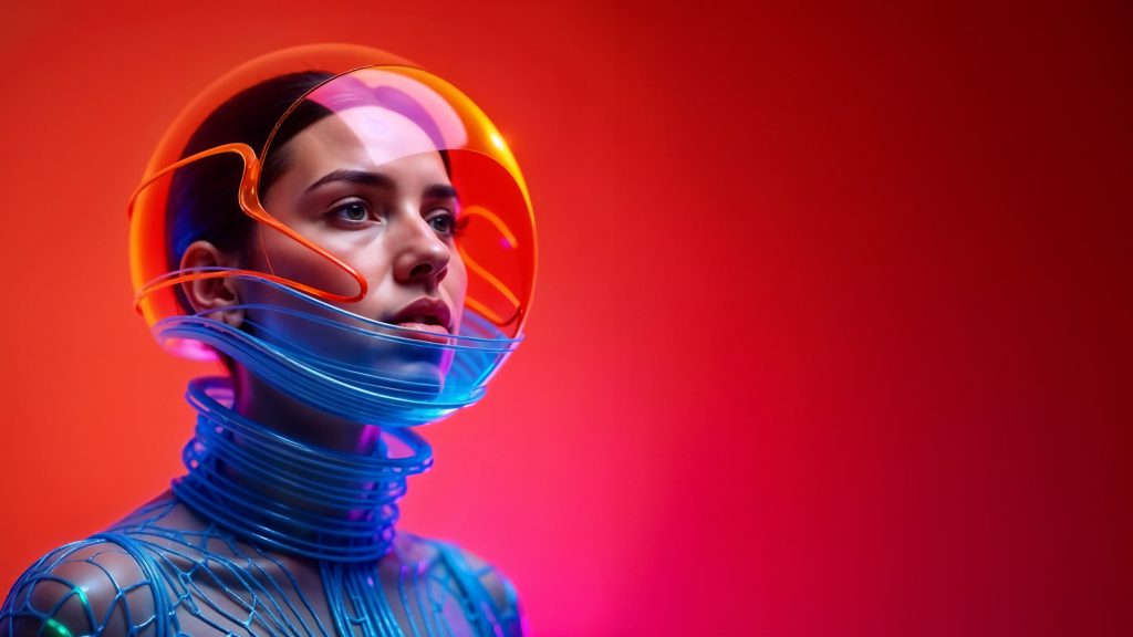 Portrait futuriste illustrant la collaboration entre intelligence humaine et intelligence artificielle