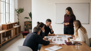Équipe en atelier pour structurer l’adoption de l’IA générative